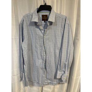 Tattersall London Mens Blue Plaid Long Sleeve Button-Down Shirt Size 17.5 32/33